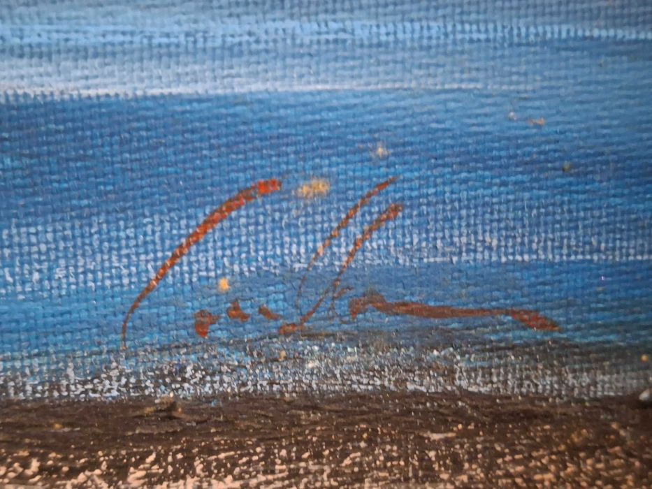 Quadro Pintura a Óleo "Marinha" com Moldura em Madeira Maciça - 78x68 cm
