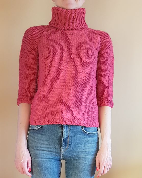 Hand made, recznie robiony na drutach różowy sweterek