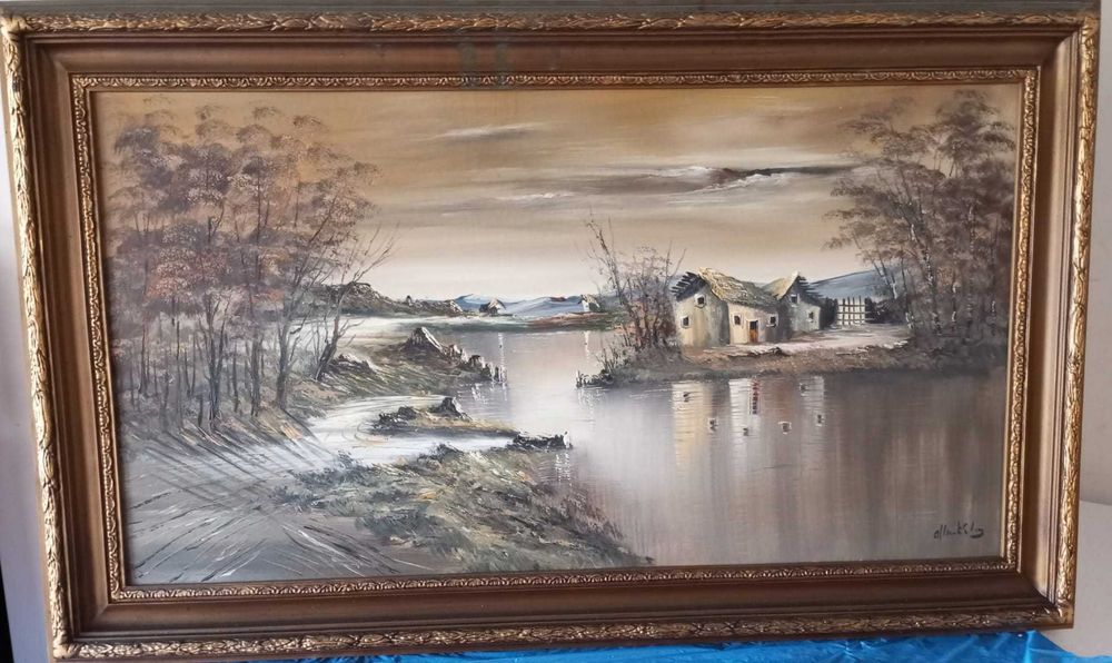 Quadro grande! 130×78cm. moldura dourada