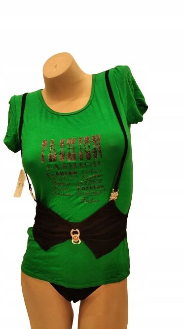 Bluzka Damska Krótki Rękaw Czarno-Zielona S