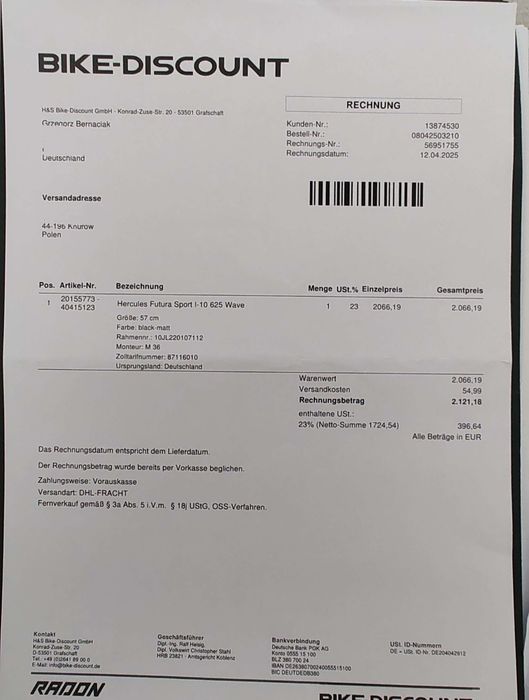 Nowy Rower Elektryczny Herkules  Futura Sport I 10 625 VAV silnik 250
