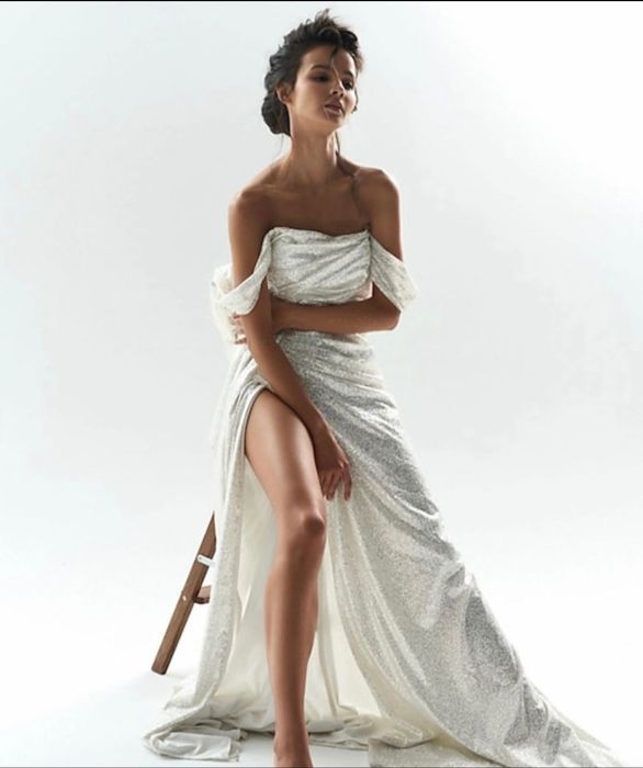 Vestido de Sereia Branco com Lantejolas Comprido