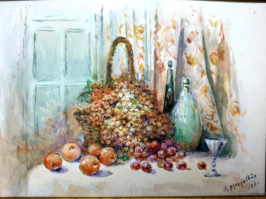 José Mergulhão - aguarela - natureza morta - 1970