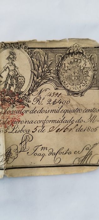 Apólice do Real Erário - 2 mil e 400 reais
