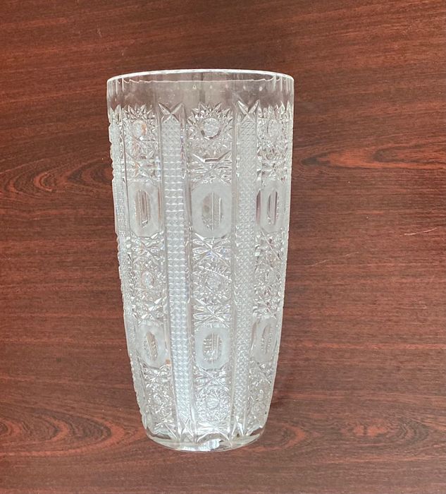 Duży kryształowy wazon Violetta Stronie Śląskie 30 cm PRL
