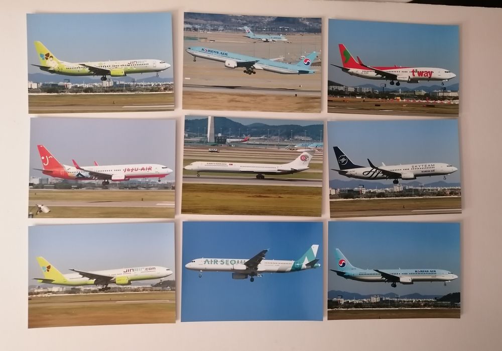 Postal com fotos de aviões de várias companhias aéreas Seoul Airport