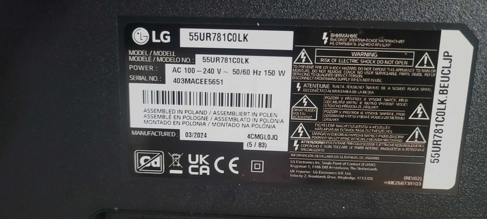 Telewizor 55" cali LED LG 55UR781C0LK 4K UHD 60Hz  3840x2160