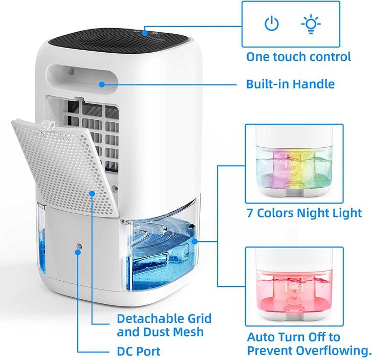 Desumidificador, com luz LED colorida e silencioso, novo