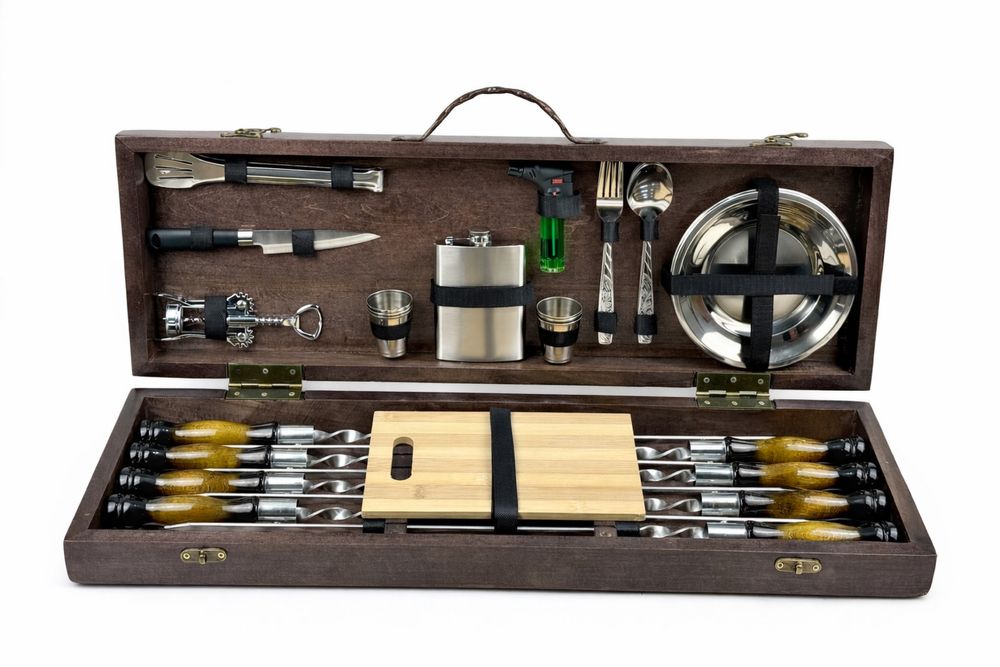 Набор шампуров в деревянном кейсе МАКСИ