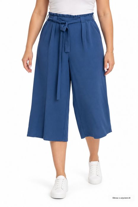 Spodnie szerokie wysoki stan niebieskie scandi chic L