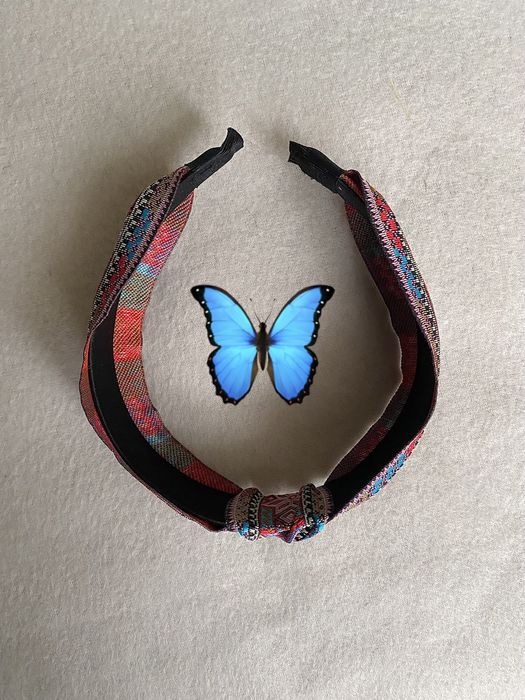 Opaska do włosów Boho/Ethnic haftowana, Etno Pink
