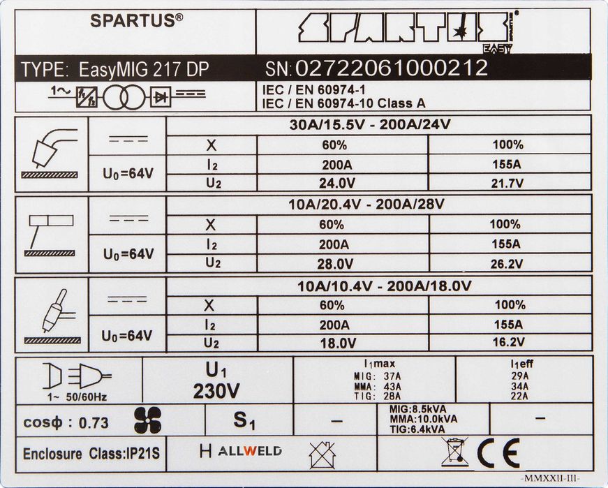 Migomat Spartus EasyMIG 217DP Dual Puls Synergia 200A – Do Aluminium