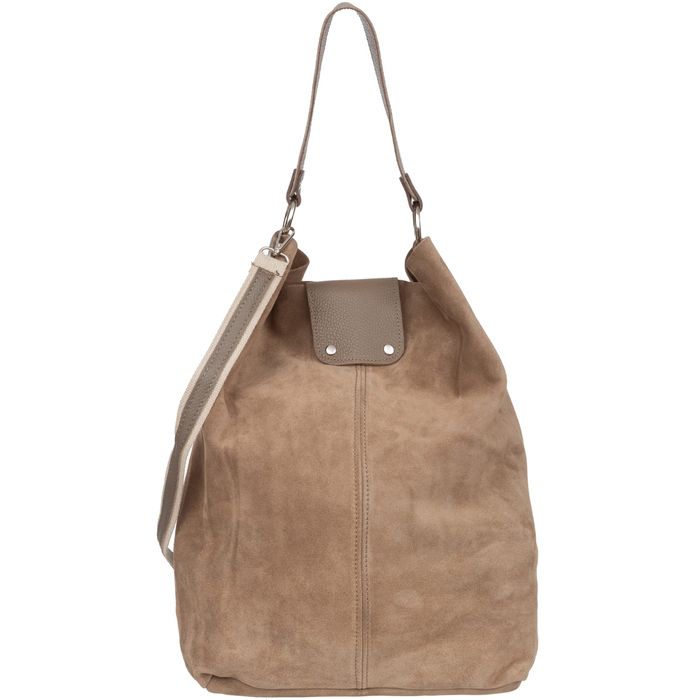 VERA PELLE torebka damska duża zamszowa worek z paskiem V502 taupe
