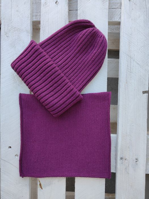 Zestaw na zimę na chłodną jesień czapka komin z merino ręczna robota