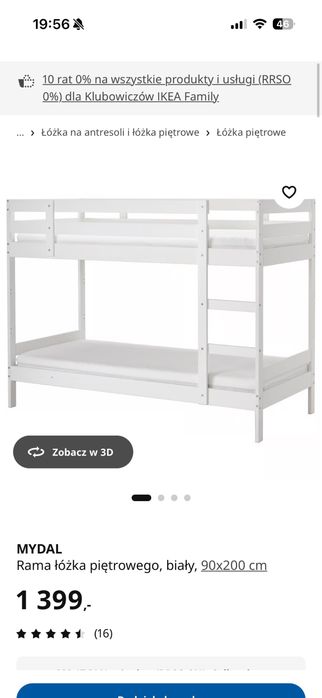 Łożko piętrowe Ikea + dwa materace