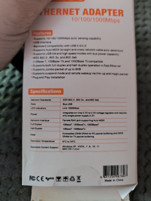 Гігабітний USB LAN RJ45 адаптер  перехідник USB 3.0 - Ethernet