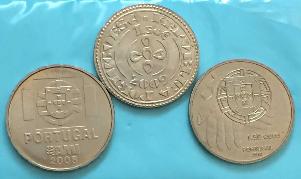 3 moedas de 1,5 EURO: 2008, 2009 e 2010 - não circuladas