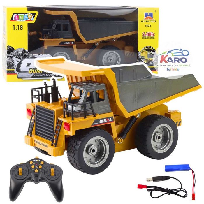 Wywrotka RC HUINA 1533 1:18 9CH Podnoszona Skrzynia LED Pilot 2.4 Światła