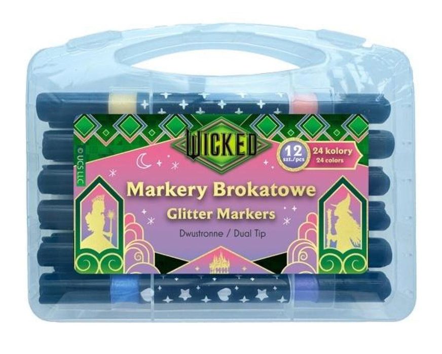 Markery brokatowe dwustronne 12szt Wicked Beniamin pudełko,120x30 mm