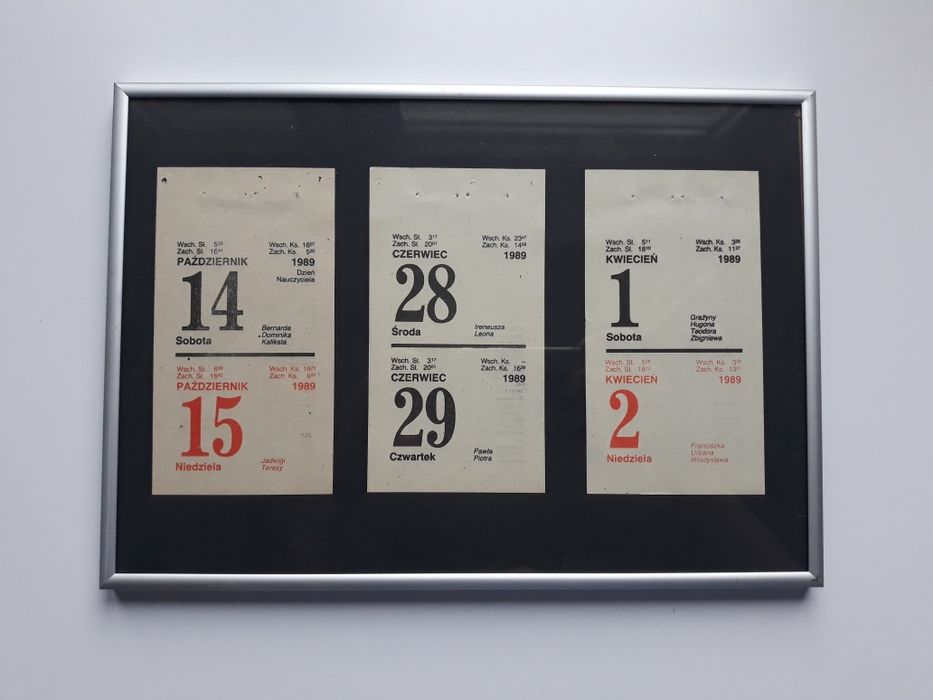 kartki z kalendarza rok 1989