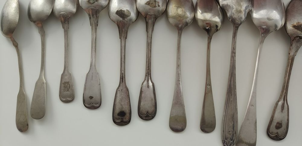 Zestaw 11 dużych łyżek obiadowych Berndorf i inne XIX wiek srebro