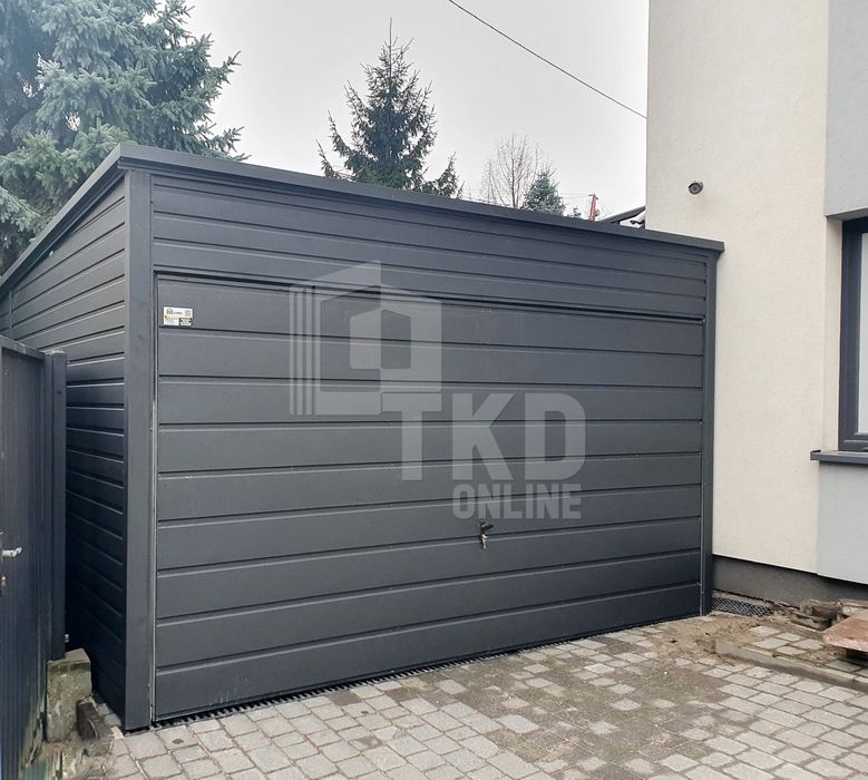 Garaż Blaszany 4X7 Brama Uchylna Antracyt Dach Spad W Tył Tkd197