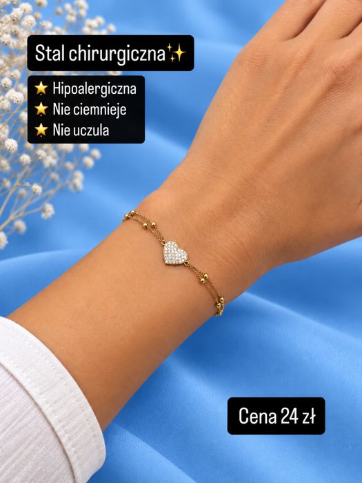 Bransoletka stal chirurgiczna 21 cm serce