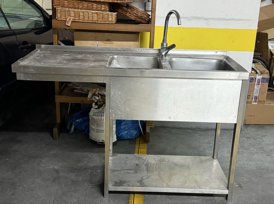 Bancada lavatorio Inox Rolfrio 1.37m – 2 Cubas