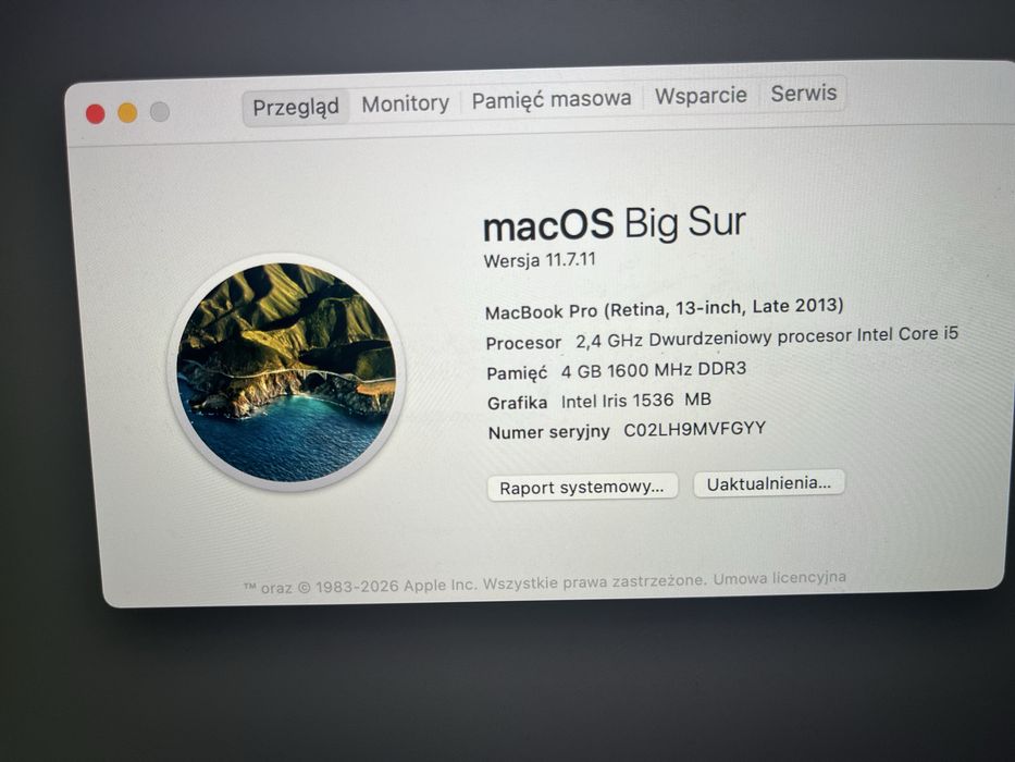 Macbook Pro 13” late 2013 A1502 zestaw