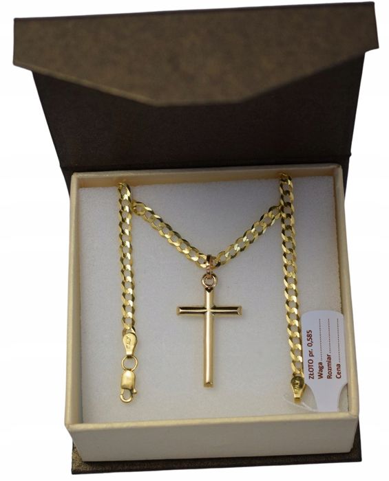 Złoty Łańcuszek Pancerka z Krzyżykiem pr 585 + GRAWER