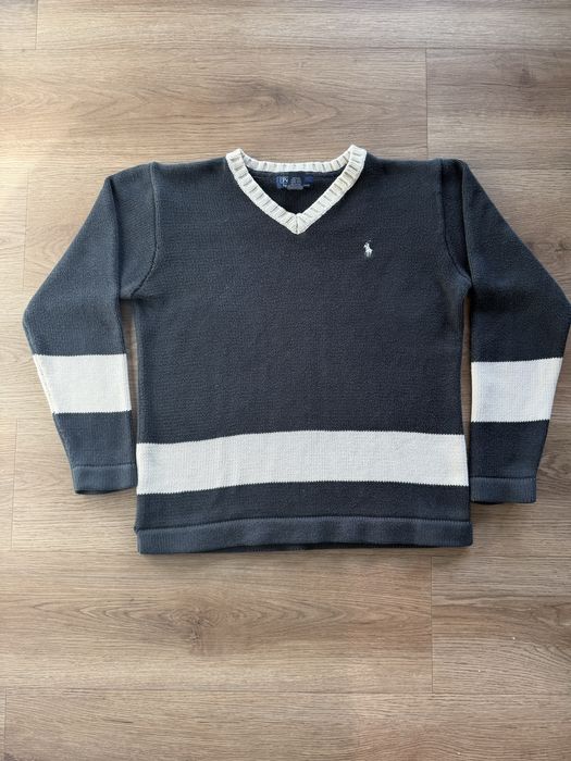 Ralph Lauren Sweater Retro Old Money V-Neck Embroidered Logo Black