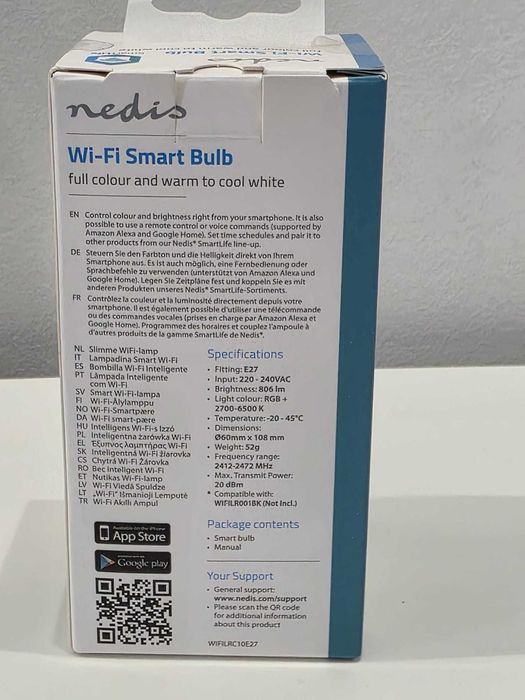 Lâmpada LED Inteligente Nedis E27 RGB + Wi-Fi - Multicolor - NOVOS e SELADOS