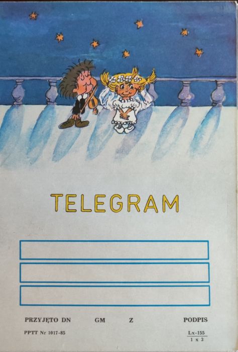 Kartka ślubna, telegram ślubny PRL