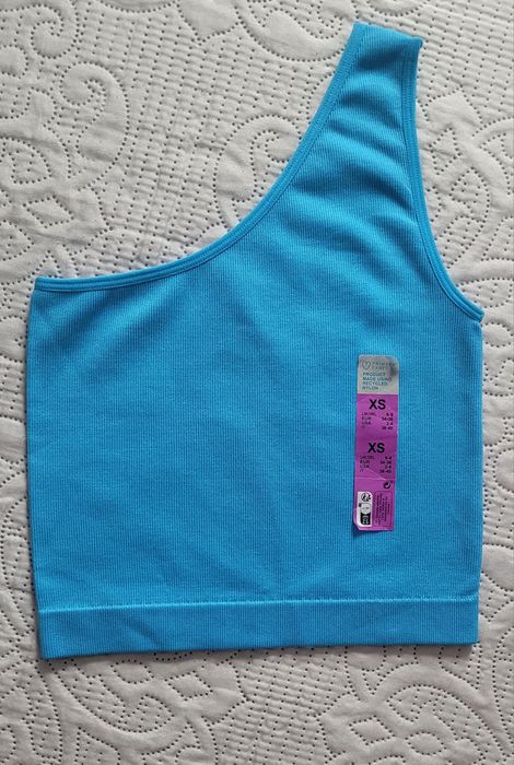 Nowy prążkowany asymetryczny top damski na jedno ramię nylon XS/S