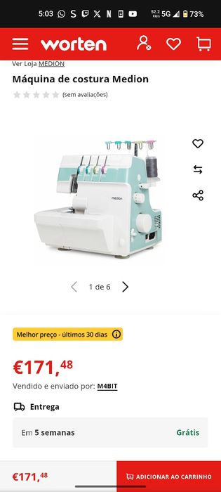 Máquina de costura overlock md19169 MEDION (corta e cose)