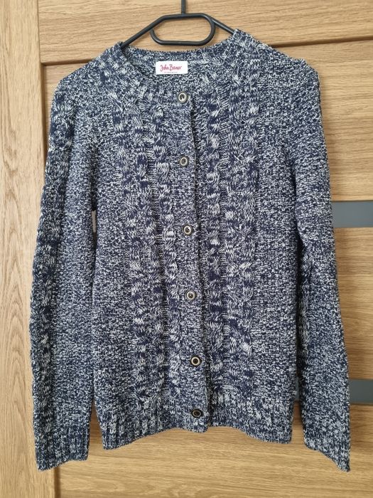 Kardigan sweter bonprix  melanż szary niebieski rozpinany warkocze