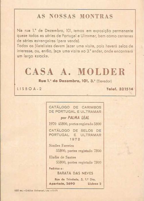 Catálogo - !º Salão de aerofilatelia - 1971 - filatelia - selos