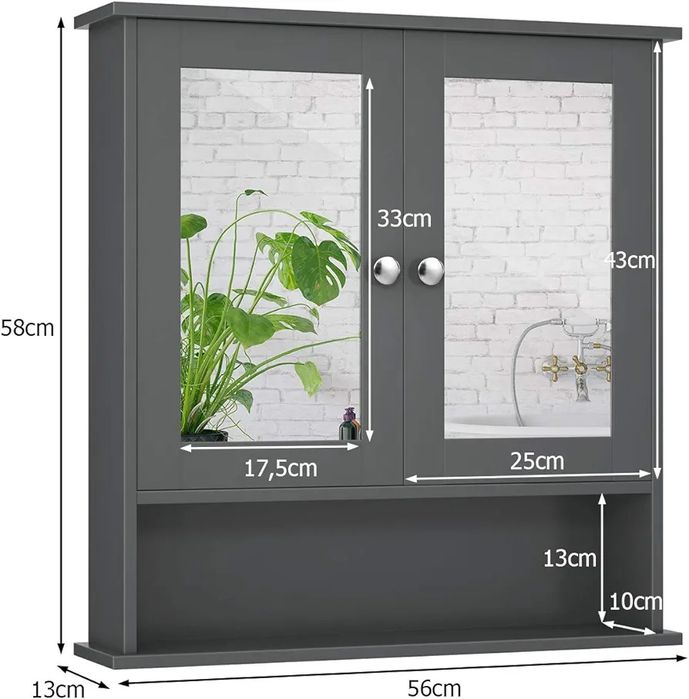 Armário de casa de banho ou sala com espelho 58x56x13 cm  ENVIO GRÁTIS