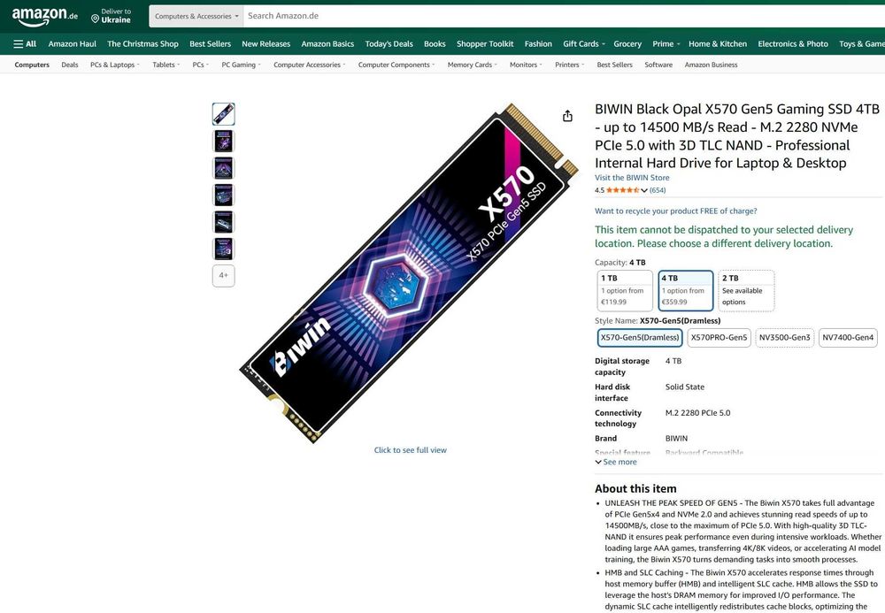 SSD M.2 512Gb,2Tb,4Tb (Lexar,Samsung,BIWIN,ADATA,Kioxia)