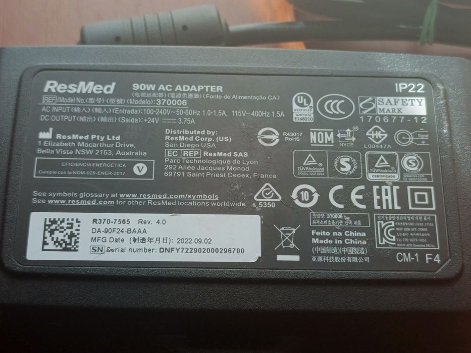 блок живлення 24V 3.75A (90W) —  5,5*2,5   7,4*5.0  Resmed