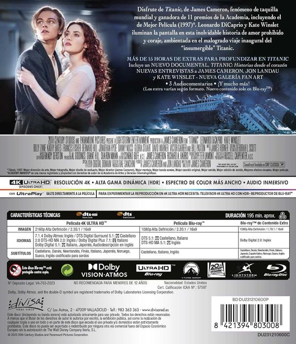 Titanic Titanik 4K + 2x Blu-ray w.ENG