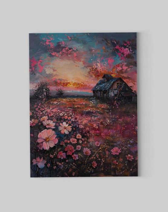 Obraz na płótnie "Zachód Słońca nad Kwiatami" 30x40 cm