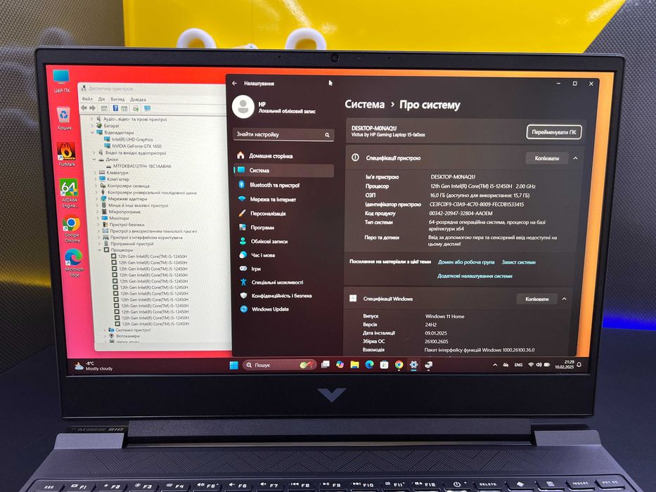 HP Victus, Core i5-12450, GTX1650, 144hz ігровий ноутбук