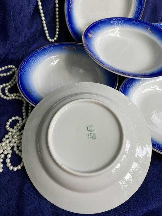 1970-е!  Сумской фарфор тарелки порционные кобальт для первых блюд