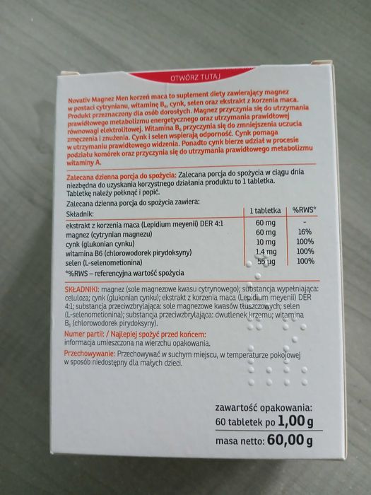 Magnez Men magnez + maca  magnez dla mężczyzn 60 tabl