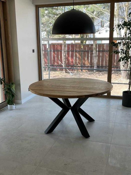 Stół drewniany - lity dąb- stol rozkladany- nogi pająk- metal- loft