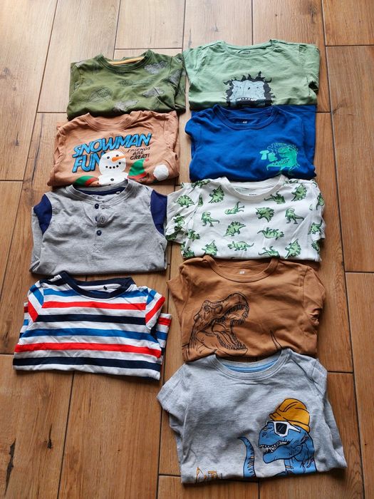 Zestaw 9 szt koszulek dlugi rękaw 98 104 dinozaury