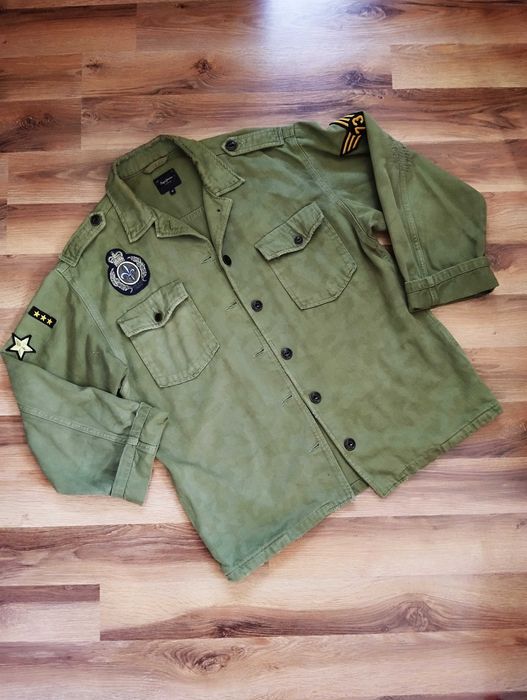 militarna kurtka jeansowa oversize M Pepe Jeans khaki moro naszywki s