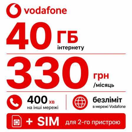 Стартовий пакет Vodafone Business Pro — 40 ГБ, 400 хвилин та додаткова SIM-карта
