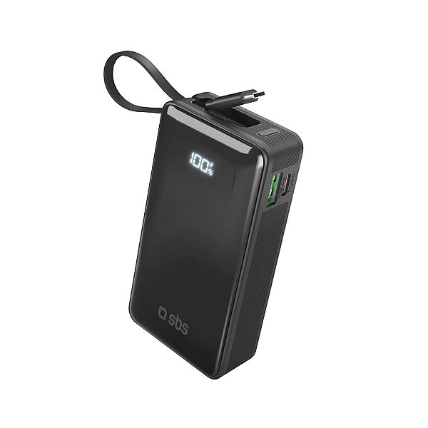 Powerbank SBS 10000 mAh 20W z wbudowanym kablem USB-C i wyświetlaczem